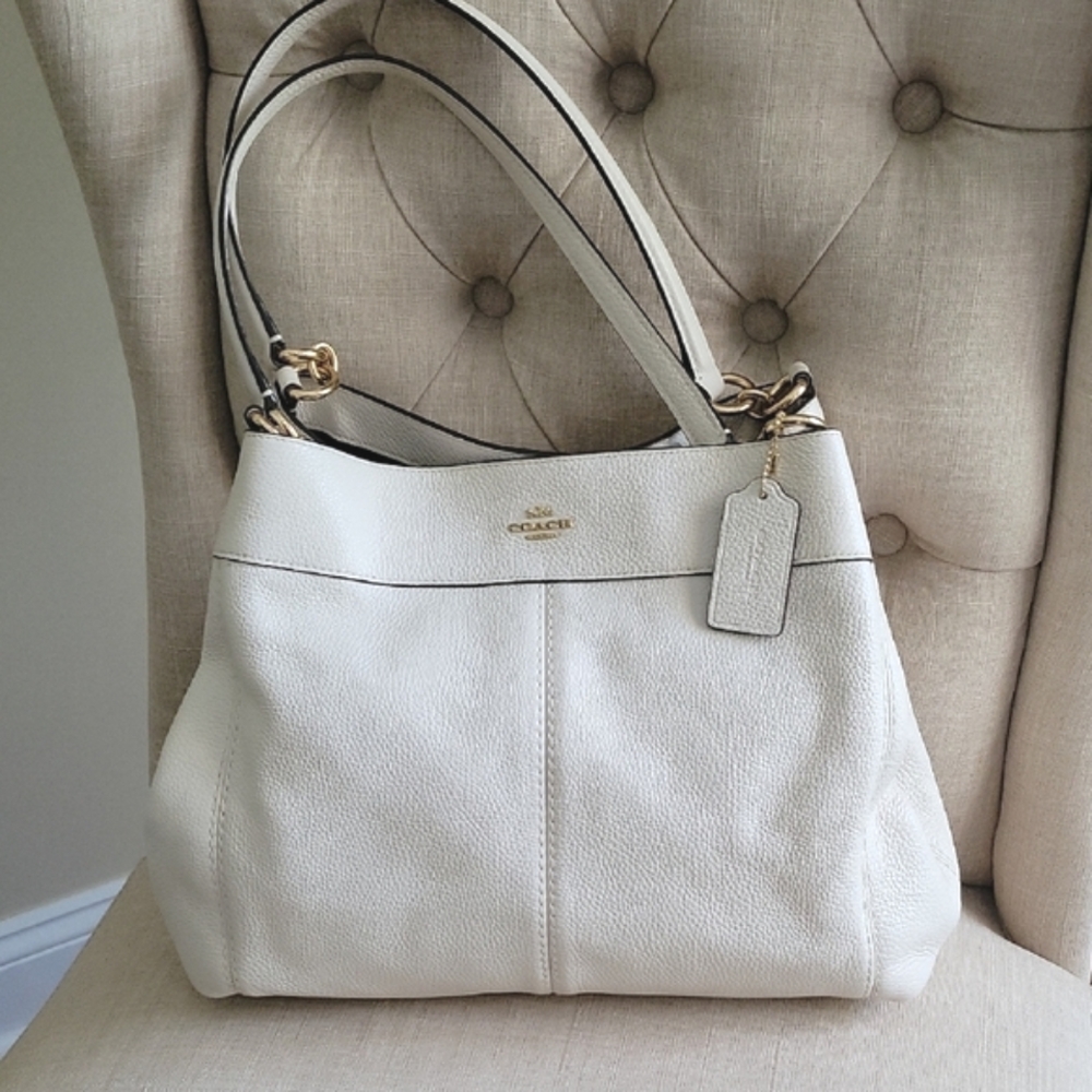 Coach Lexy Chalk White / Gold Pebble Leather Shoulder Bag with Sleek Design